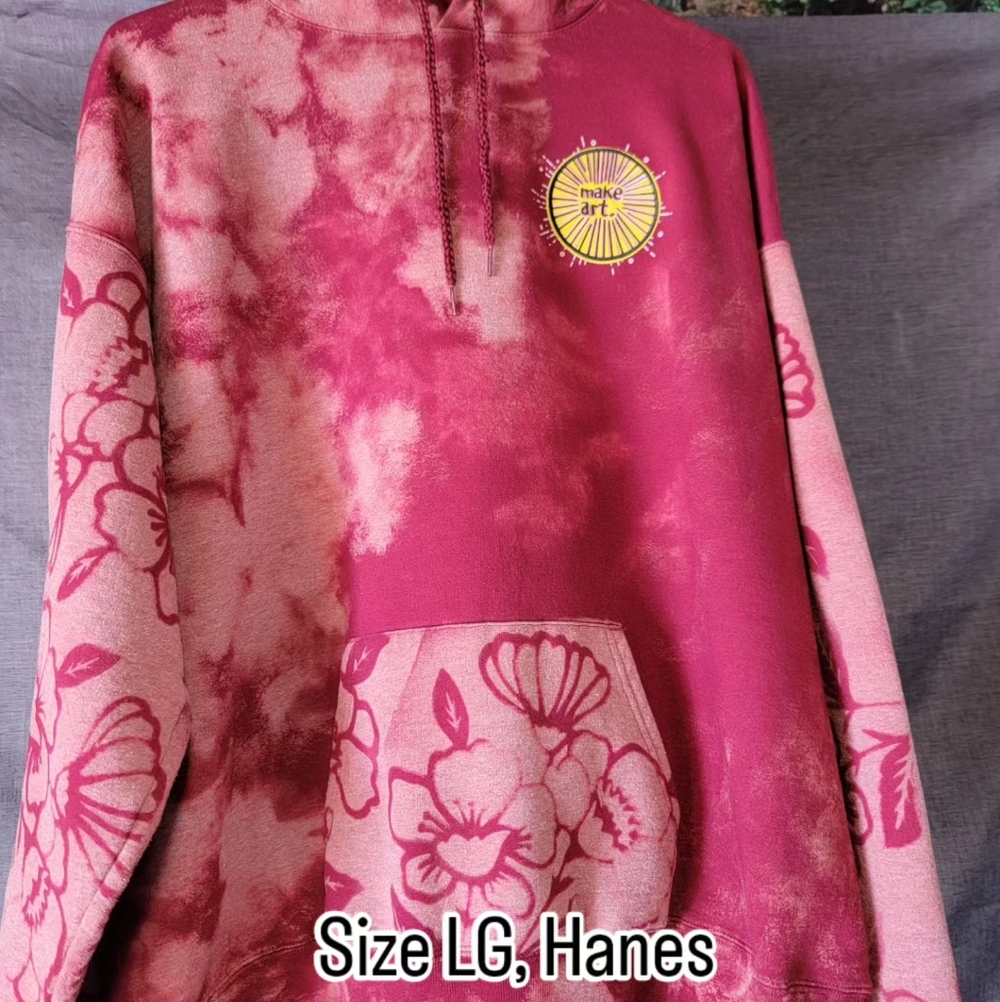 Hanes Red Tie-Dye Hoodie with Floral Design